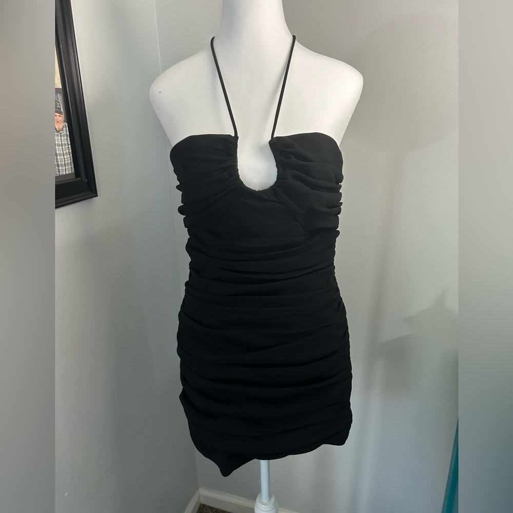 NWT ZARA Ruched Haltered Mini Dress, Size: L, Color: Black - Picture 4 of 7